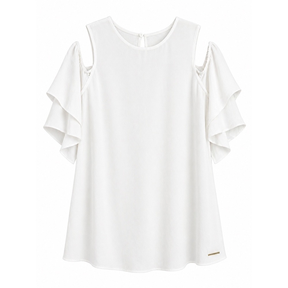 NWT Michael Kors Cold Shoulder Top Size Large White Ruffle Sleeve Blouse MSRP 78
